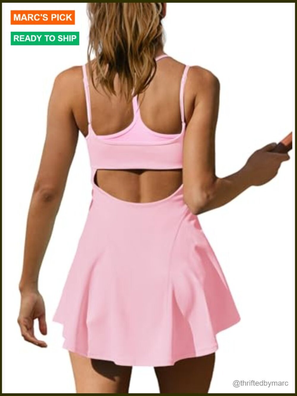 Women's Athletic Dress with Built-in Shorts and Bra, Spaghetti Strap Workout - Picture 4 of 7